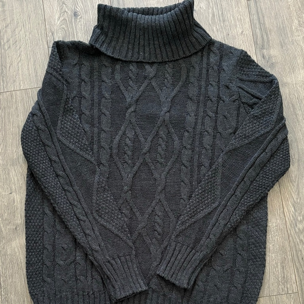Zenana Cable Knit Turtleneck Sweater (Charcoal)